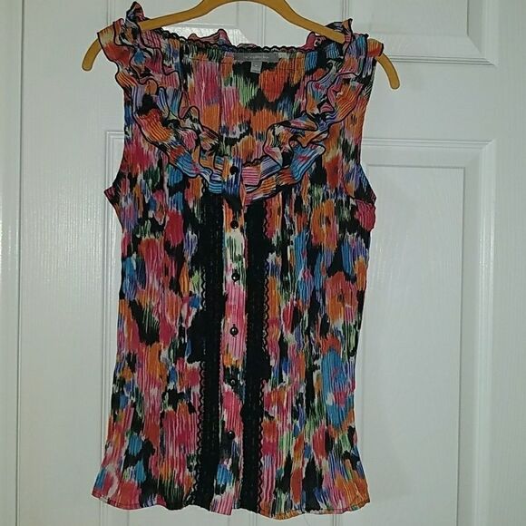 NY Collection crinkle multi color blouse Sz. M - Picture 1 of 6